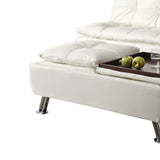 Benzara Faux Leather Ottoman with Reversible Tray Tops, White BM69567 WHITE SOLIDWOOD BM69567