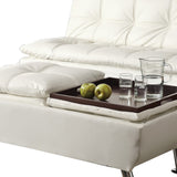 Benzara Faux Leather Ottoman with Reversible Tray Tops, White BM69567 WHITE SOLIDWOOD BM69567