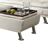 Benzara Faux Leather Ottoman with Reversible Tray Tops, White BM69567 WHITE SOLIDWOOD BM69567