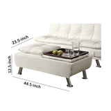 Benzara Faux Leather Ottoman with Reversible Tray Tops, White BM69567 WHITE SOLIDWOOD BM69567