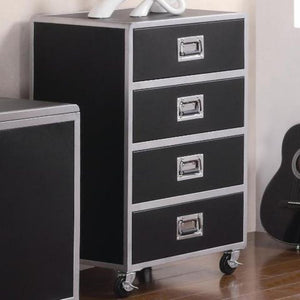 Benzara Industrial Drawer Chest With Casters Black And Silver BM69598 Black And Silver PLYWOOD BM69598