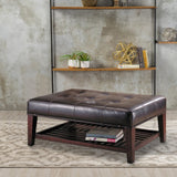 Benzara Charming Leather Ottoman, Brown BM69617 BROWN  Leather BM69617