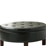 Benzara Traditional Round Tufted Storage Ottoman, Dark Brown BM69631 DARK BROWN  Leather BM69631