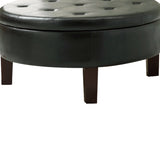 Benzara Traditional Round Tufted Storage Ottoman, Dark Brown BM69631 DARK BROWN  Leather BM69631