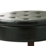 Benzara Traditional Round Tufted Storage Ottoman, Dark Brown BM69631 DARK BROWN  Leather BM69631