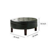 Benzara Traditional Round Tufted Storage Ottoman, Dark Brown BM69631 DARK BROWN  Leather BM69631