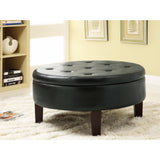 Benzara Traditional Round Tufted Storage Ottoman, Dark Brown BM69631 DARK BROWN  Leather BM69631