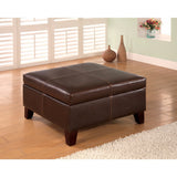 Benzara Leatherette Wooden Square Ottoman with Hidden Storage, Dark Brown BM69634 DARK BROWN Faux Leather and Wood BM69634