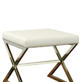 Benzara Contemporary Upholstered Stool Metal Base, White BM69636 WHITE METAL BM69636
