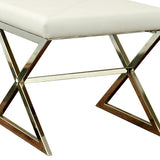 Benzara Contemporary Upholstered Stool Metal Base, White BM69636 WHITE METAL BM69636