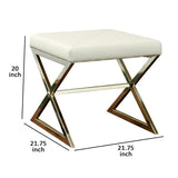 Benzara Contemporary Upholstered Stool Metal Base, White BM69636 WHITE METAL BM69636