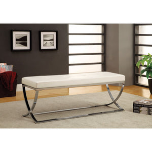 Benzara Modernly Charming Bench, White BM69639 White METAL BM69639