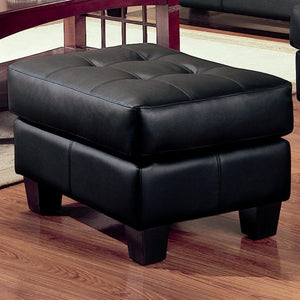 Benzara Leather Ottoman With Tufted Seat, Black BM69643 Black SOLIDWOOD BM69643