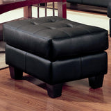 Leather Ottoman With Tufted Seat, Black