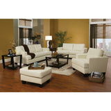 Benzara Leather Ottoman With Tufted Seat, Cream BM69646 Cream SOLIDWOOD BM69646