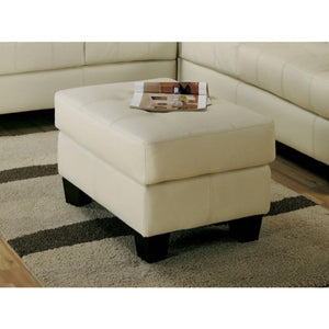 Benzara Leather Ottoman With Tufted Seat, Cream BM69646 Cream SOLIDWOOD BM69646