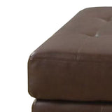 Benzara Ottoman With Leather Upholstery, Dark Brown BM69673 Brown SOLIDWOOD BM69673