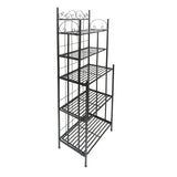 Benzara 5 Tier Storage Metal Bakers Rack with Scrollwork Top, Gunmetal Gray BM72842 Gray Metal BM72842