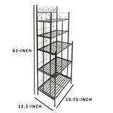 Benzara 5 Tier Storage Metal Bakers Rack with Scrollwork Top, Gunmetal Gray BM72842 Gray Metal BM72842