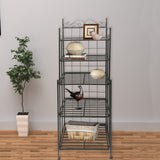 Benzara 5 Tier Storage Metal Bakers Rack with Scrollwork Top, Gunmetal Gray BM72842 Gray Metal BM72842