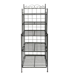 Benzara 5 Tier Storage Metal Bakers Rack with Scrollwork Top, Gunmetal Gray BM72842 Gray Metal BM72842