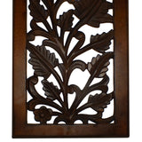 Benzara Mango Wood Wall Panel Hand Crafted with Leaves and Scroll Work Motif, Brown  BM80949 Brown Mango Wood and MDF BM80949