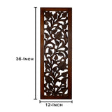 Benzara Mango Wood Wall Panel Hand Crafted with Leaves and Scroll Work Motif, Brown  BM80949 Brown Mango Wood and MDF BM80949