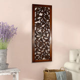 Benzara Mango Wood Wall Panel Hand Crafted with Leaves and Scroll Work Motif, Brown  BM80949 Brown Mango Wood and MDF BM80949