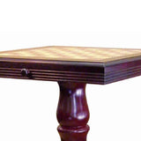 Benzara Square Wooden Chess Print Top Table with Pedestal Base, Cherry Brown BM94715 Brown Solid Wood BM94715