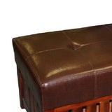 Benzara Leatherette Padded Storage Bench with Slatted Design on Frame, Brown BM94728 Brown Solid Wood and Faux Leather BM94728