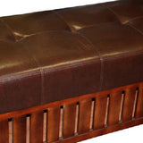 Benzara Leatherette Padded Storage Bench with Slatted Design on Frame, Brown BM94728 Brown Solid Wood and Faux Leather BM94728