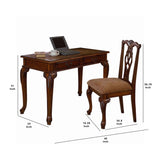 Benzara 2 Piece Traditional Style Wooden Desk and Chair Set, Brown BM94774 Brown Wood and Fabric BM94774