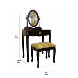 Benzara Wooden Vanity Set with Fabric Upholstered Seat,Cherry Brown and Yellow BM94781 Brown Wood, MDF, Glass and Fabric BM94781