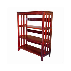 Benzara 3 Tier Spacious Wooden Bookcase with Slatted Sides, Cherry Brown BM96065 Brown Wood BM96065