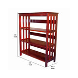 Benzara 3 Tier Spacious Wooden Bookcase with Slatted Sides, Cherry Brown BM96065 Brown Wood BM96065