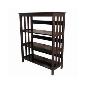 Benzara 3 Tier Spacious Wooden Bookcase with Slatted Sides, Espresso Brown BM96066 Brown Wood BM96066