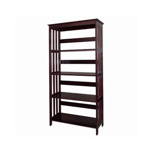 Benzara 4 Tier Spacious Wooden Bookcase with Slatted Sides, Espresso Brown BM96068 Brown Wood BM96068