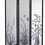 Benzara Naturistic Print Wood and Paper 3 Panel Room Divider, White and Black BM96092 White and Black Wood and Paper BM96092