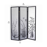 Benzara Naturistic Print Wood and Paper 3 Panel Room Divider, White and Black BM96092 White and Black Wood and Paper BM96092