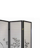 Benzara Naturistic Print Wood and Paper 4 Panel Room Divider, White and Black BM96093 White and Black Wood and Paper BM96093