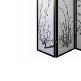 Benzara Naturistic Print Wood and Paper 4 Panel Room Divider, White and Black BM96093 White and Black Wood and Paper BM96093