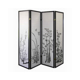 Benzara Naturistic Print Wood and Paper 4 Panel Room Divider, White and Black BM96093 White and Black Wood and Paper BM96093