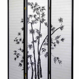 Benzara Wood and Paper 3 Panel Room Divider with Bamboo Print, White and Black BM96094 White and Black Wood and Paper BM96094