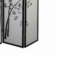 Benzara Wood and Paper 4 Panel Room Divider with Bamboo Print, White and Black BM96095 White and Black Wood and Paper BM96095