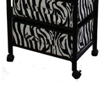 Benzara Animal Print Metal Rack with 6 Spacious Drawers, Black and White BM96119 Black Metal and Fabric BM96119