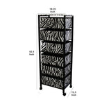 Benzara Animal Print Metal Rack with 6 Spacious Drawers, Black and White BM96119 Black Metal and Fabric BM96119