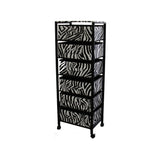 Animal Print Metal Rack with 6 Spacious Drawers, Black and White