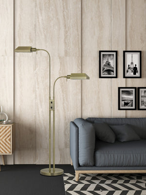 Cal Lighting 60W x 2 Pharmacy Dual Height Floor Lamp with On Off Rocker Switch BO-127FL-2L-AB Antique Brass BO-127FL-2L-AB