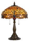 Cal Lighting 60Wx2 Tiffany Table Lamp, Zinc Cast Base BO-2372TB Antique Brass BO-2372TB