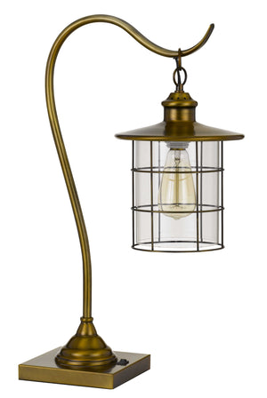 Cal Lighting Silverton Desk Lamp with Glass Shade (Edison Bulb Included) BO-2668DK-BAB Brushed Antique Brass BO-2668DK-BAB